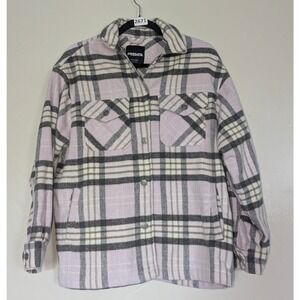 RSQ‎ Extra Small Plaid Shacket Purple Gray White Button Front Pockets